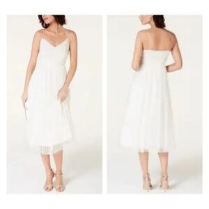 Adrianna Papell White Hand Beaded Chiffon Midi Dress Size 12 Bride‎ Wedding New